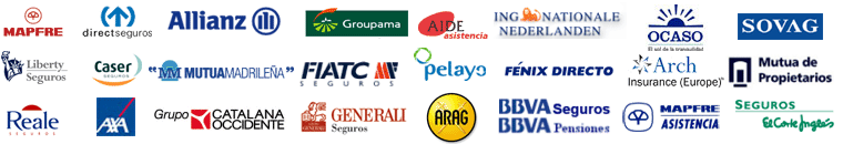 Aseguradoras: Allianz, Axa, Caser, Catalana, Direct, Estrella, Fiatc, Groupama, HDI, Liberty, Mapfre, Pelayo, Reale...